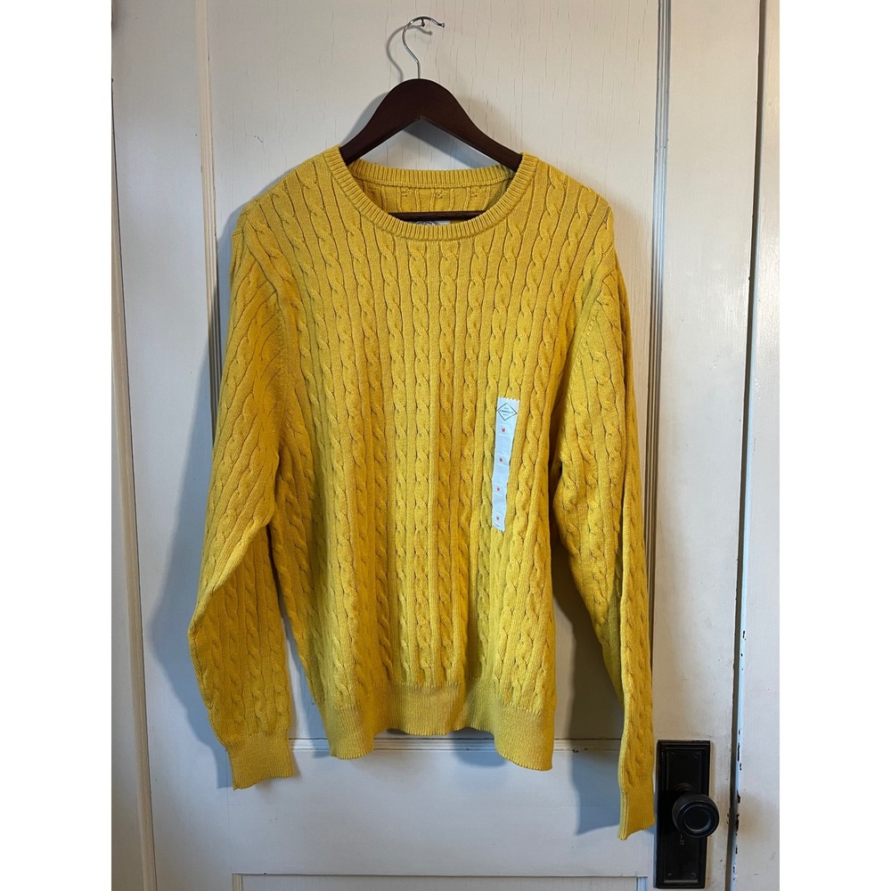 St Johns Bay Women Sweater Cable Knit Yellow Crew Neck‎ Long Sleeve Size Medium